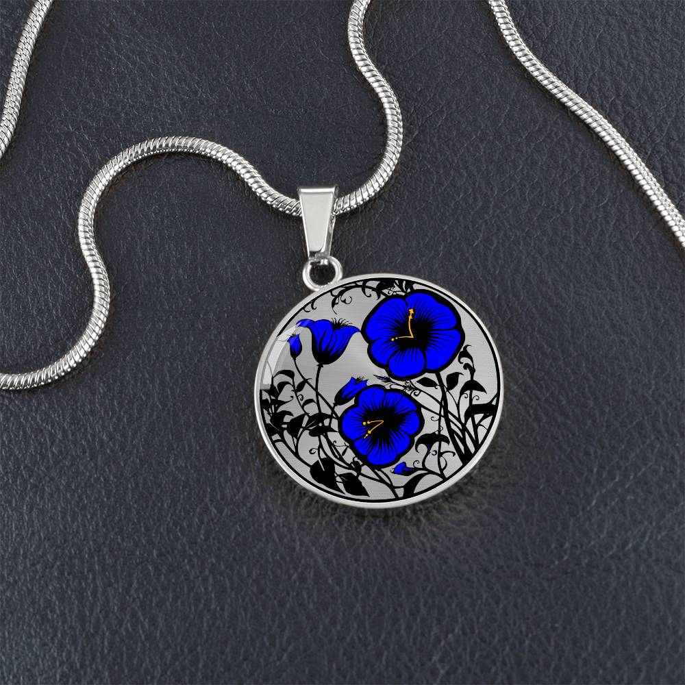 Blue Morning Glory Necklace, Personalized September Birth Month Flower Jewelry, Engraved Floral Charm Pendant Valentines & Mothers Day Gift