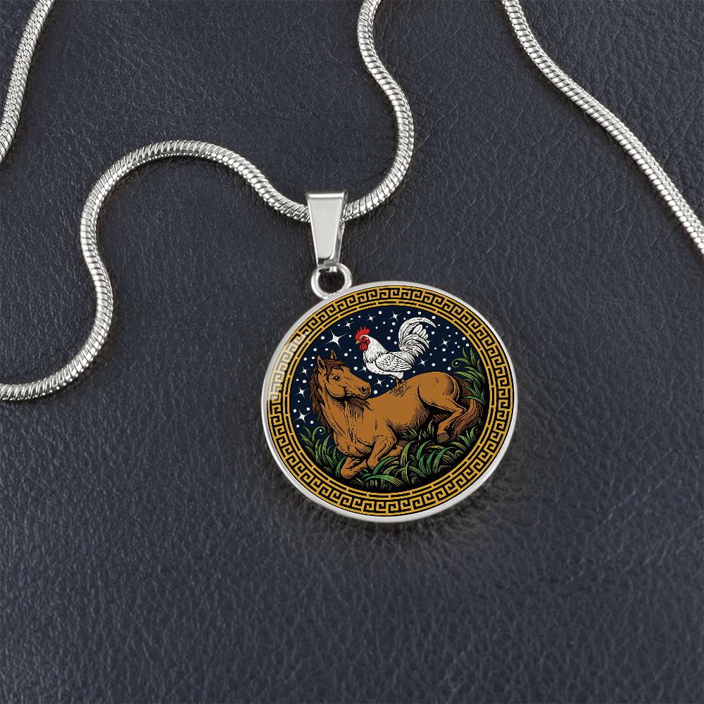 Rooster and Horse Necklace - Couples Chinese Zodiac Animal Pendant Jewelry