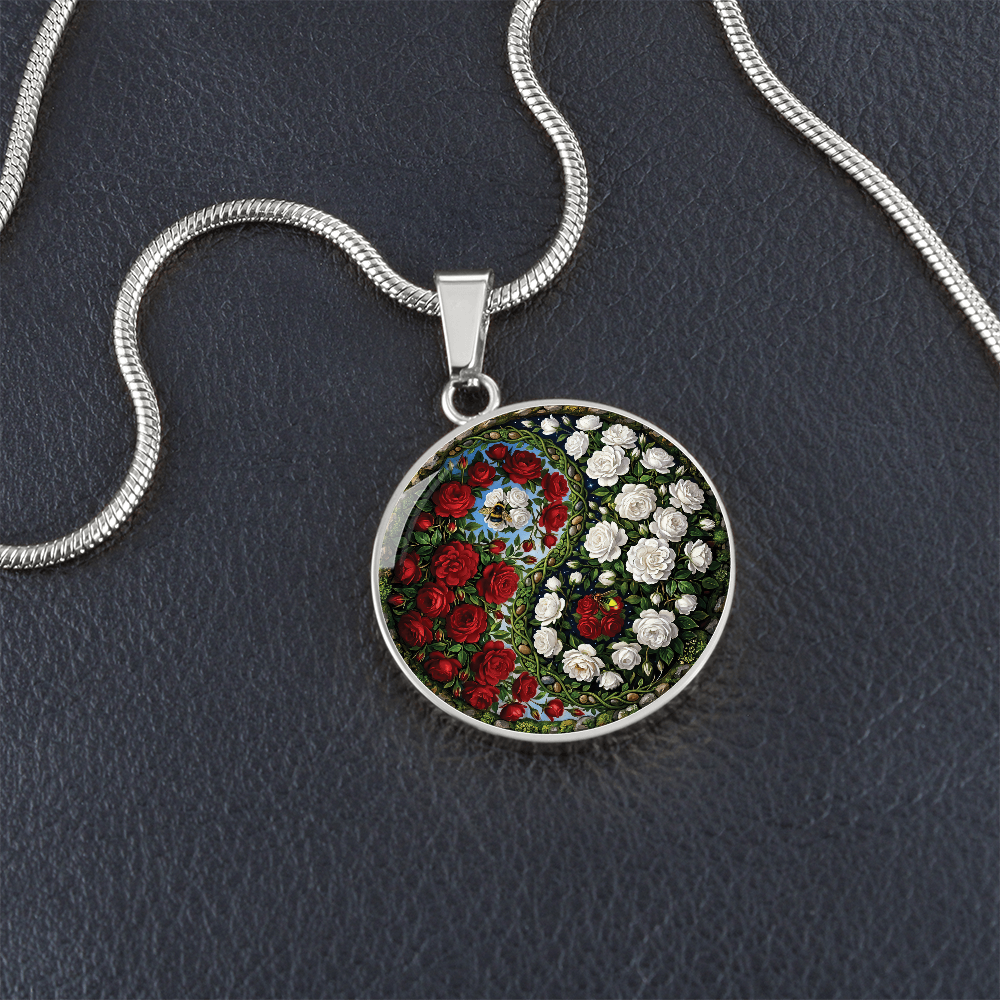 Rose Yin Yang Necklace - June Birth Month Flower Pendant Jewelry