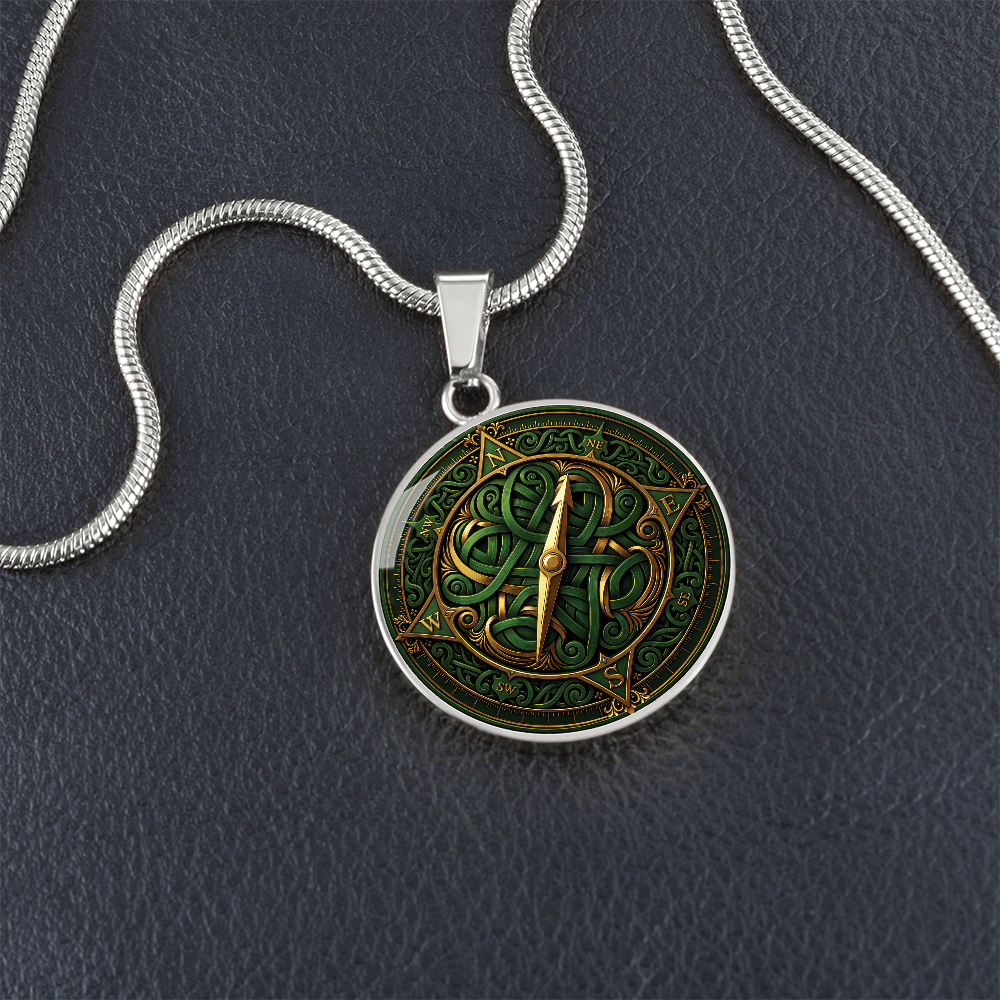 Compass Rose Necklace - Green Celtic Pendant Jewelry