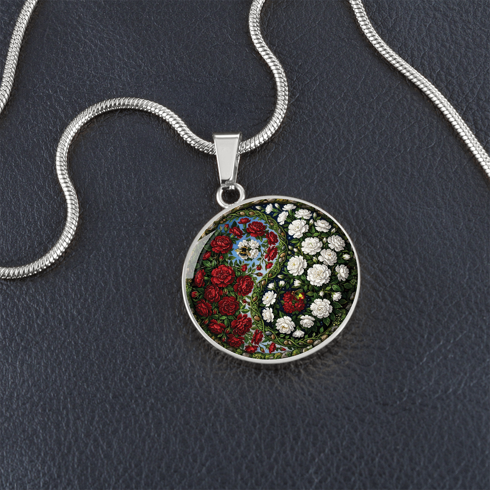 Carnation Yin Yang Necklace - January Birth Month Flower Pendant Jewelry