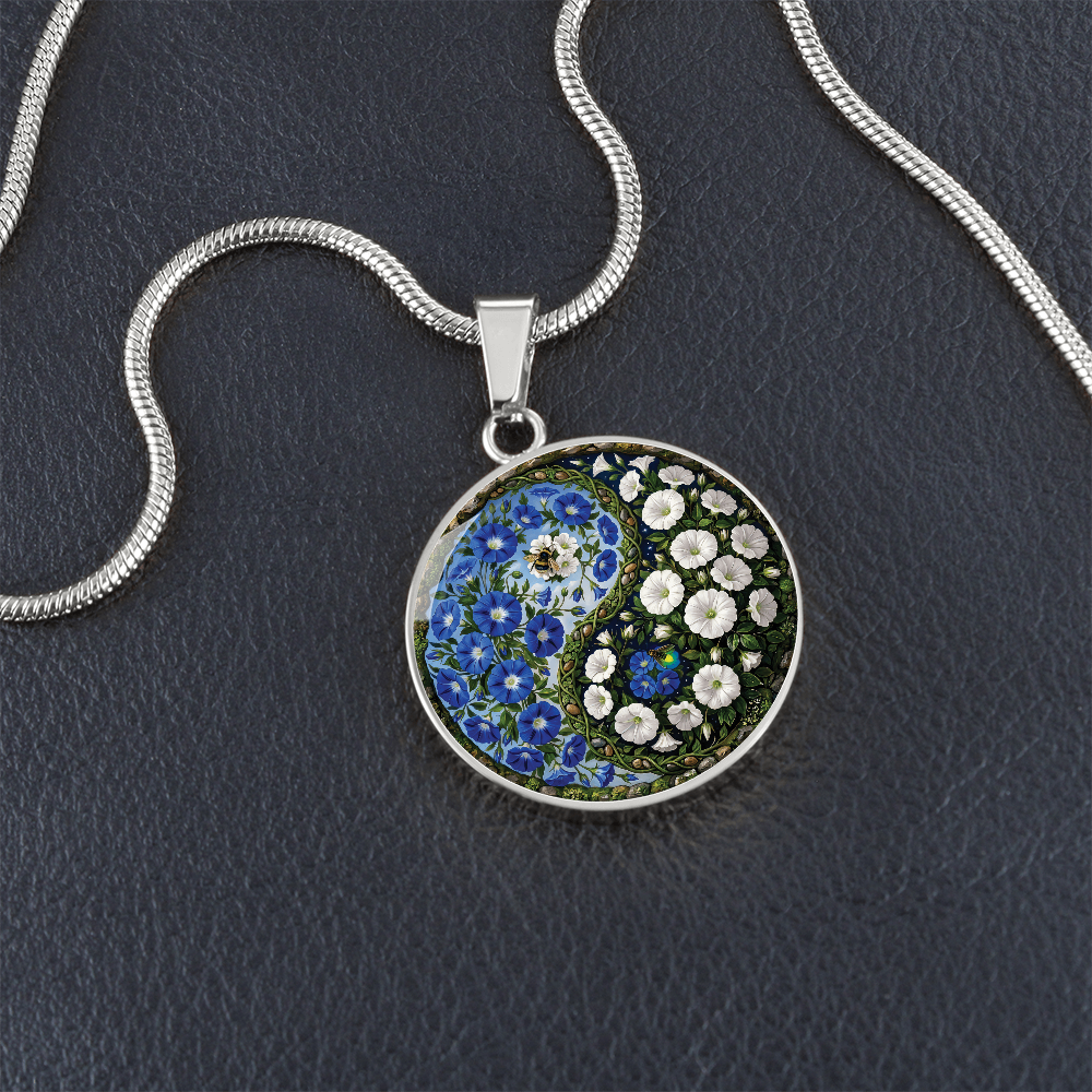 Morning Glory Yin Yang Necklace - September Birth Month Flower Pendant Jewelry