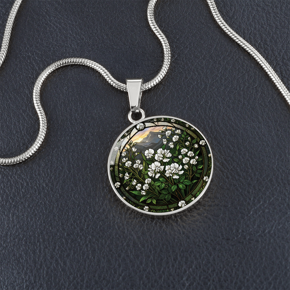 White Sweet Pea Necklace - April Birth Flower Pendant Jewelry