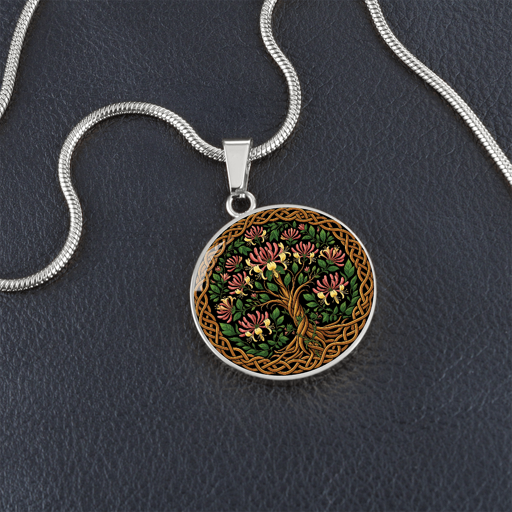 Celtic Tree of Life Pendant Necklace - Honeysuckle June Birth Flower Jewelry