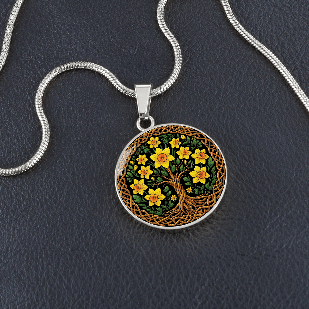 Celtic Tree of Life Pendant Necklace - Jonquil March Birth Flower Jewelry