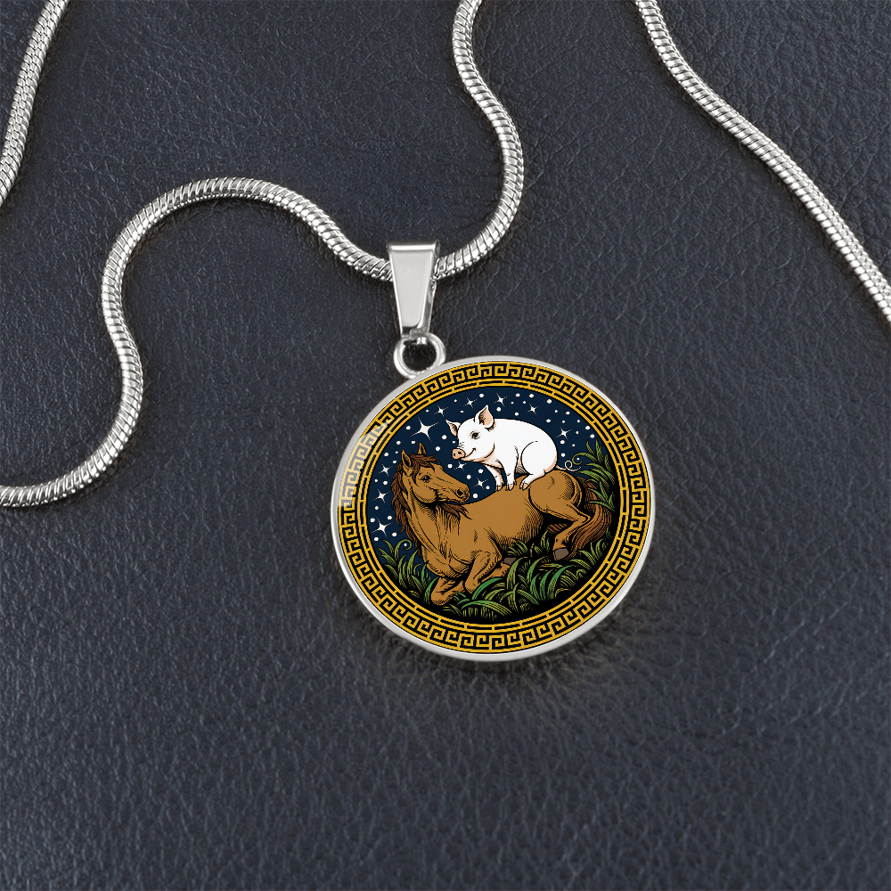 Pig and Horse Necklace - Couples Chinese Zodiac Animal Pendant Jewelry