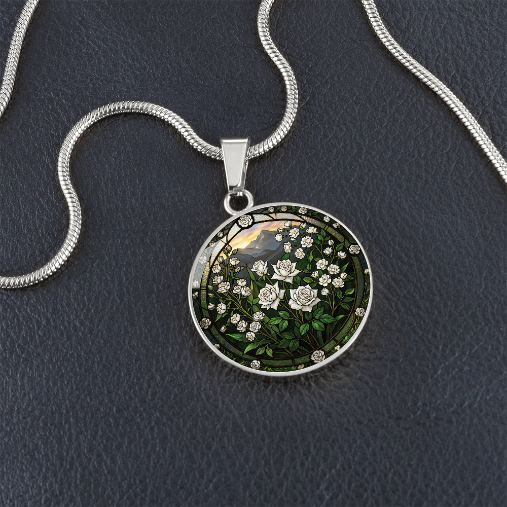 White Rose Necklace - June Birth Flower Pendant Jewelry
