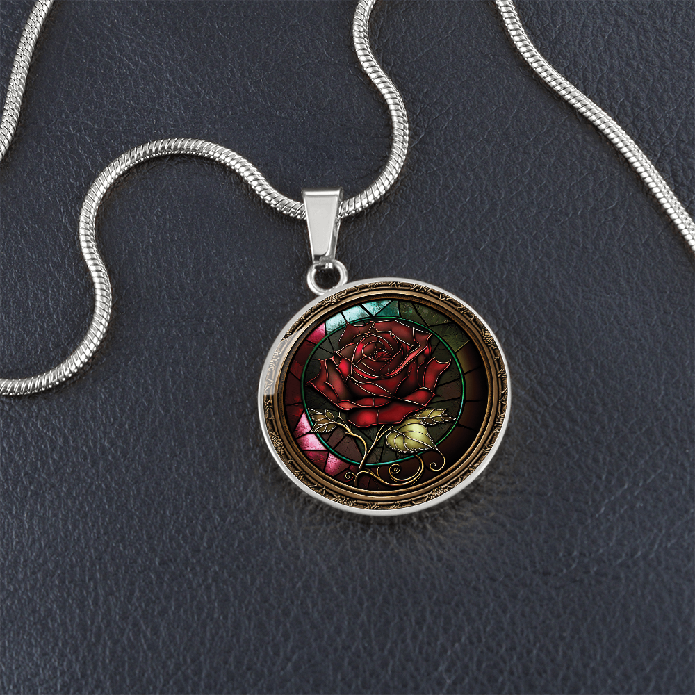 Red Rose Necklace - June Birth Flower Pendant Jewelry