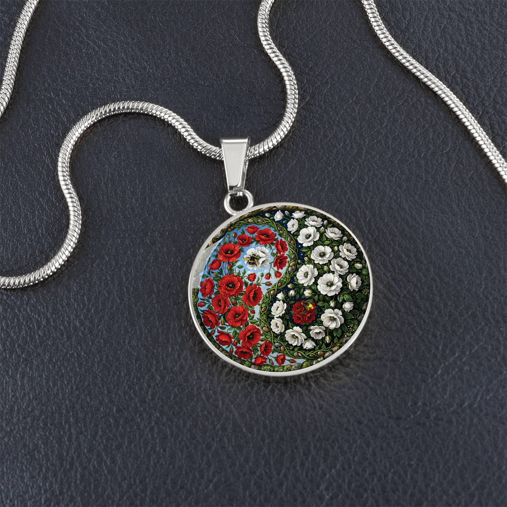 Poppy Yin Yang Necklace - August Birth Month Flower Pendant Jewelry