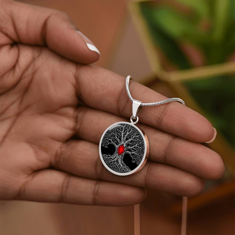 Tree of Life Necklace - Red Birthstone Design