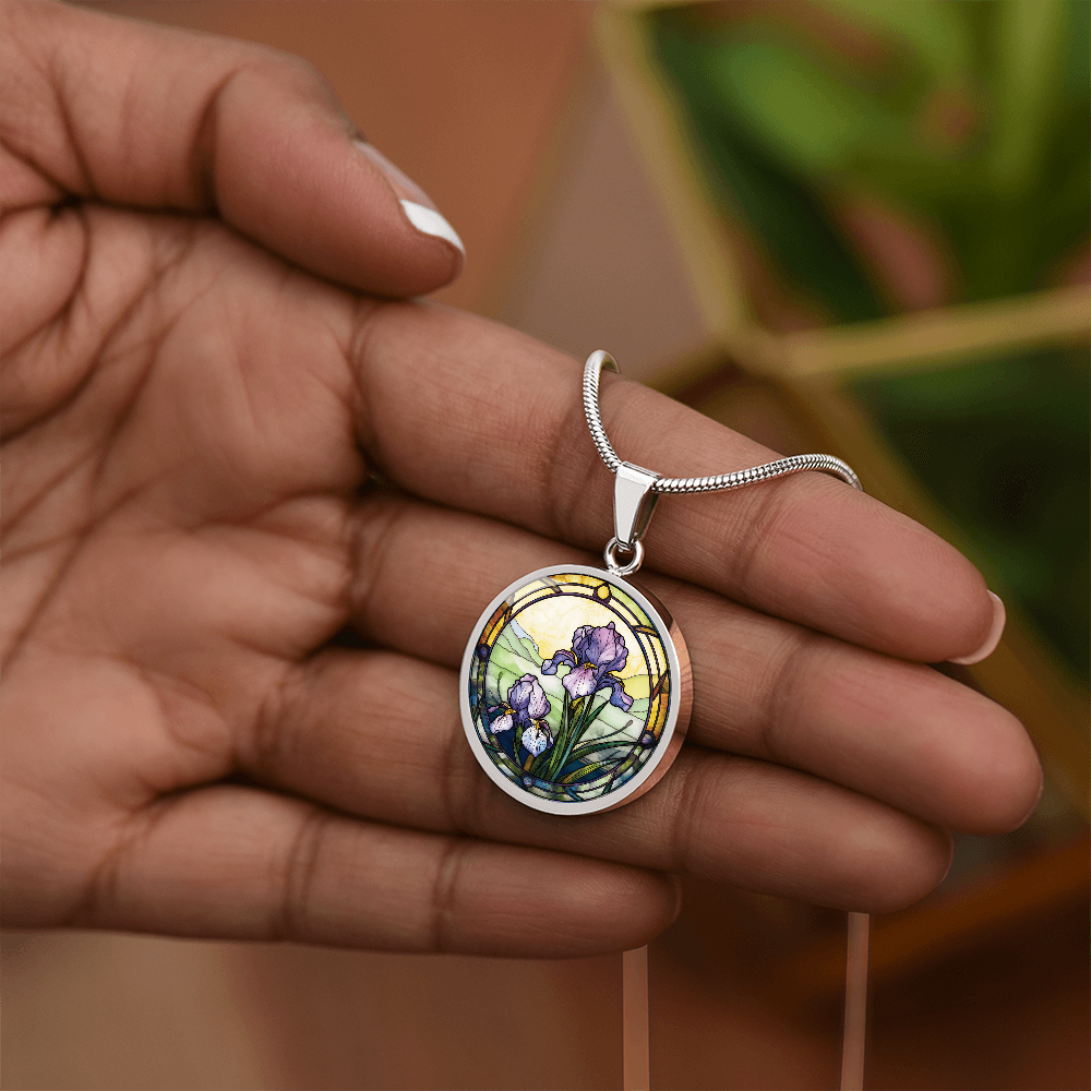 Iris Necklace - February Birth Flower Pendant Jewelry