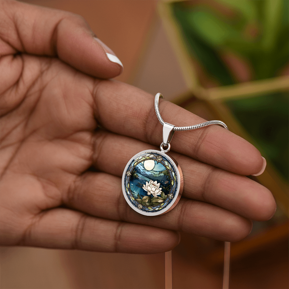 Water Lily Necklace - July Birth Flower Pendant Jewelry