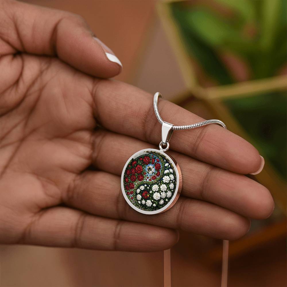 Carnation Yin Yang Necklace - January Birth Month Flower Pendant Jewelry