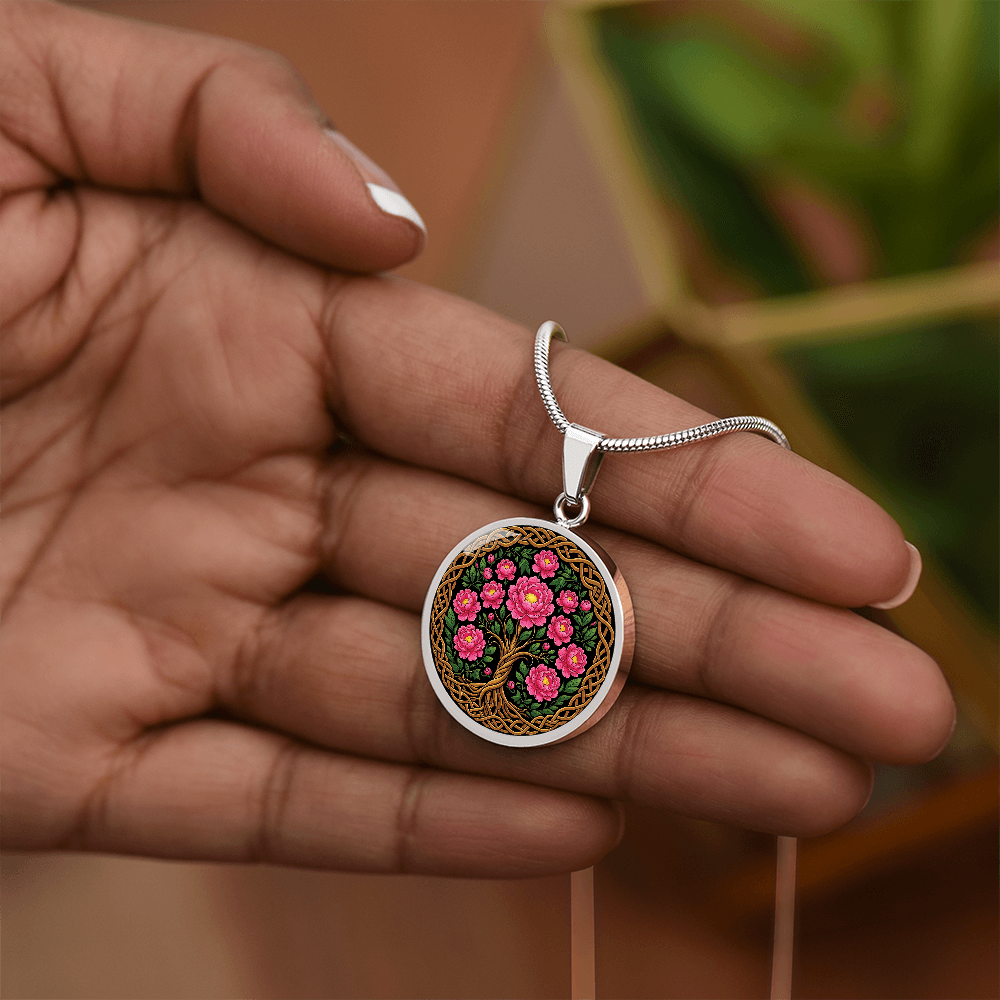 Celtic Tree of Life Pendant Necklace - Peony November Birth Flower Jewelry