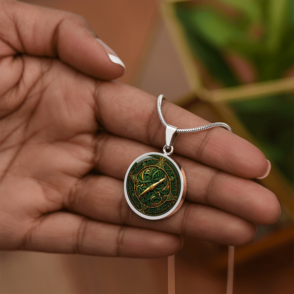 Compass Rose Necklace - Green Celtic Pendant Jewelry