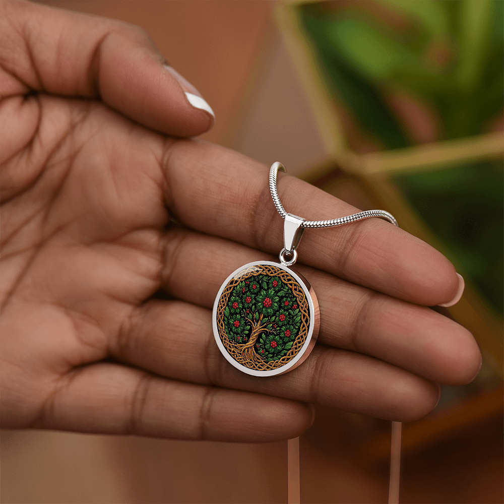 Celtic Tree of Life Pendant Necklace - Holly December Birth Flower Jewelry