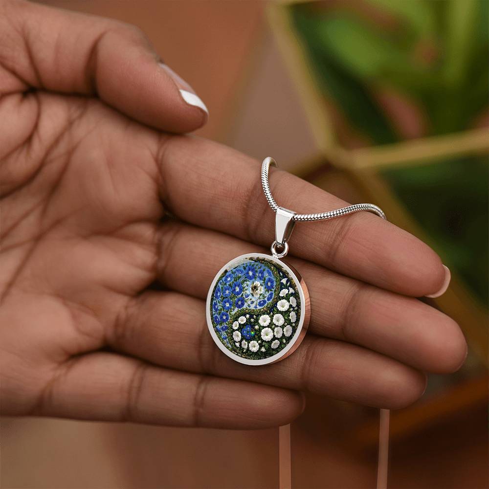 Morning Glory Yin Yang Necklace - September Birth Month Flower Pendant Jewelry