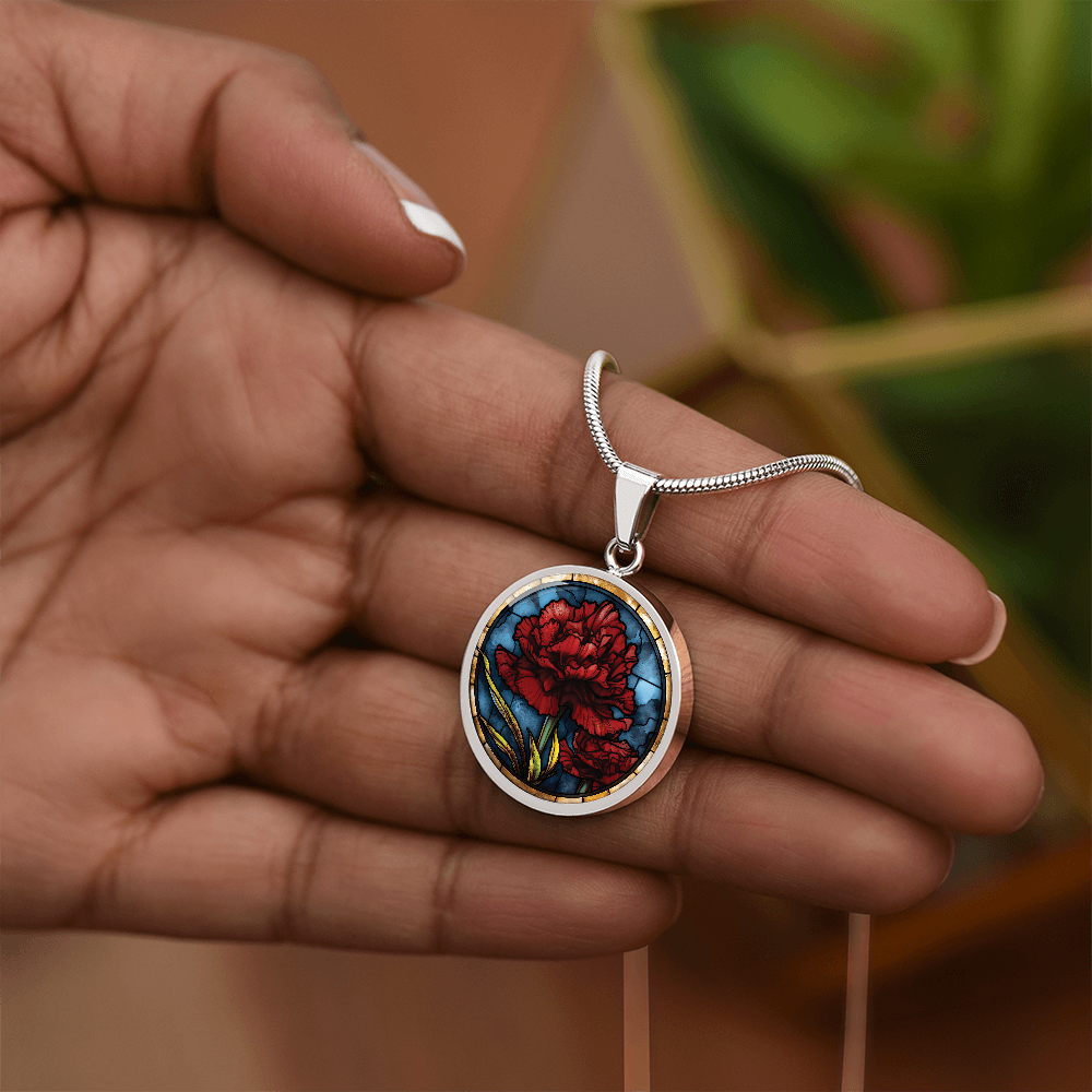 Carnation Necklace - January Birth Flower Pendant Jewelry