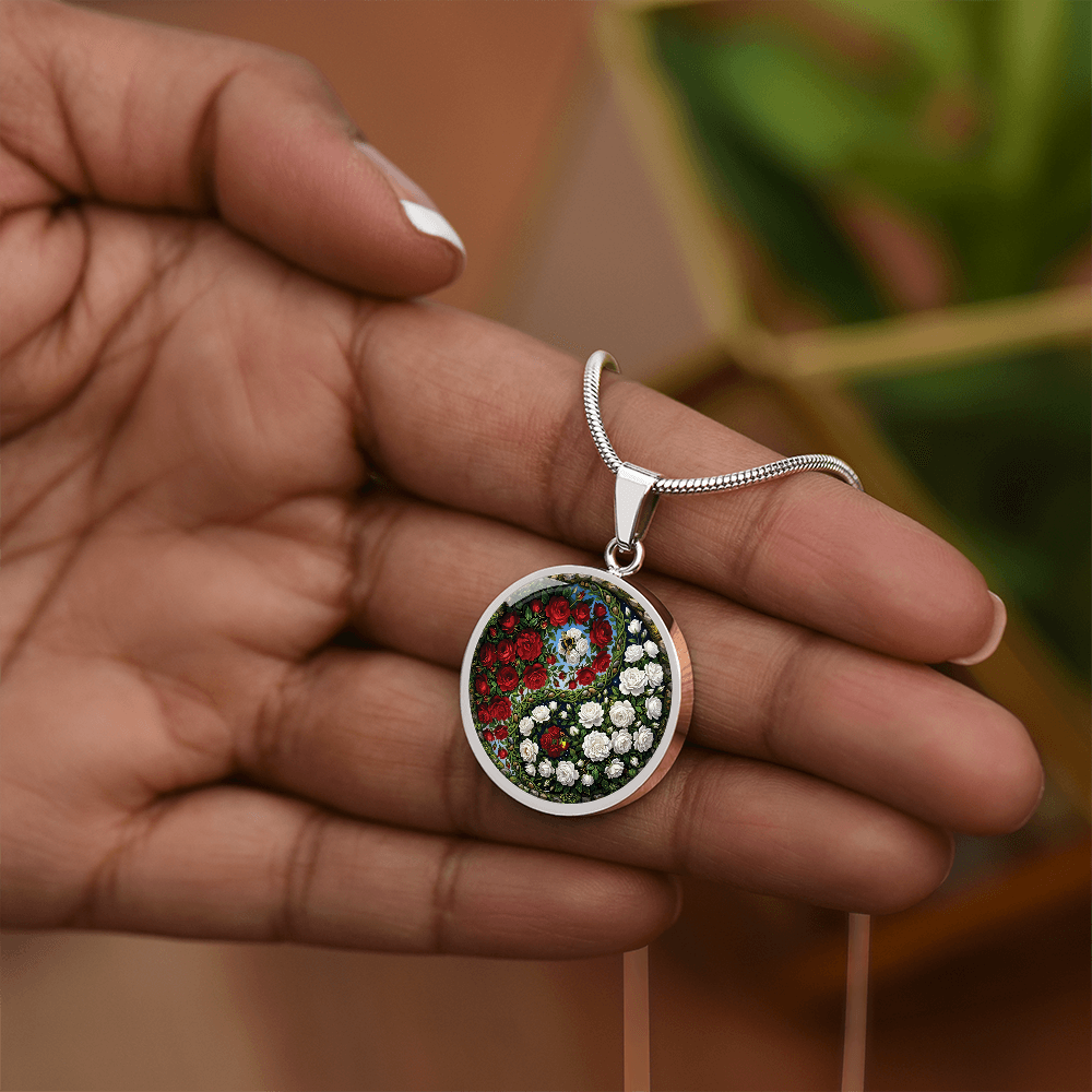 Rose Yin Yang Necklace - June Birth Month Flower Pendant Jewelry