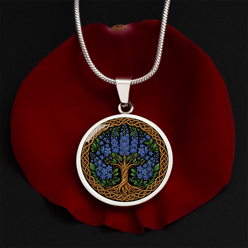 Celtic Tree of Life Pendant Necklace - Larkspur July Birth Flower Jewelry
