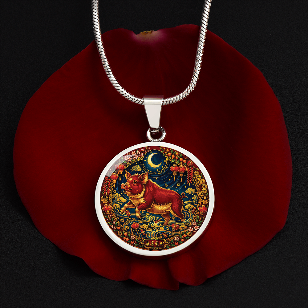 Year of The Pig Necklace - Chinese Zodiac Animal Charm Pendant Jewelry