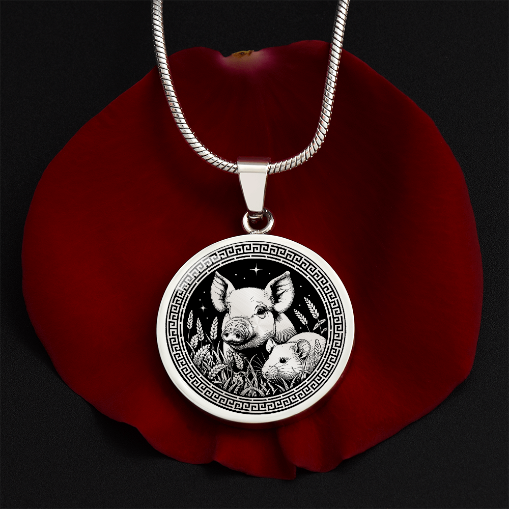 Rat & Pig Necklace - Chinese Zodiac Couples Pendant Jewelry