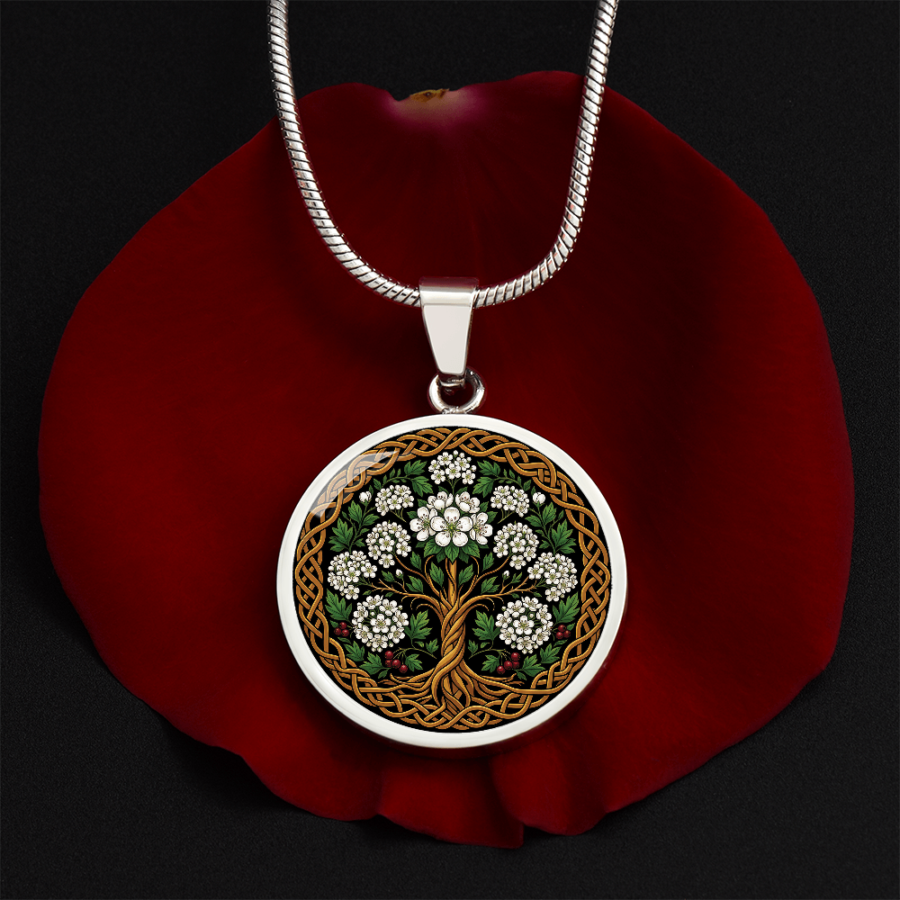 Celtic Tree of Life Pendant Necklace - Hawthorn May Birth Flower Jewelry