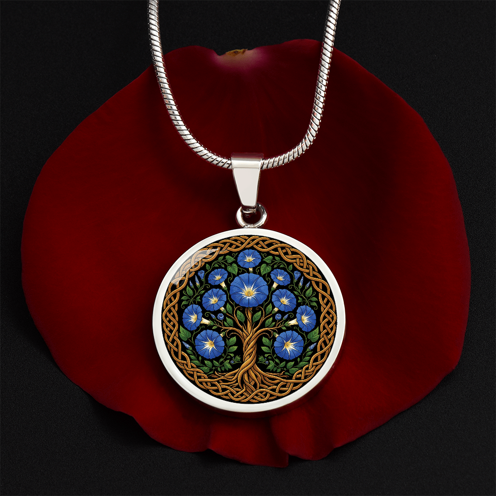 Celtic Tree of Life Pendant Necklace - Morning Glory September Birth Flower Jewelry