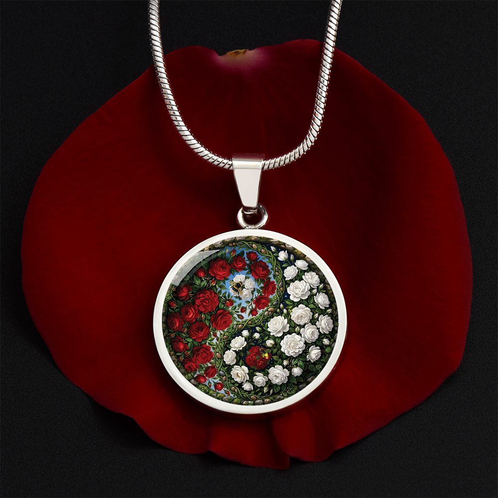 Rose Yin Yang Necklace - June Birth Month Flower Pendant Jewelry