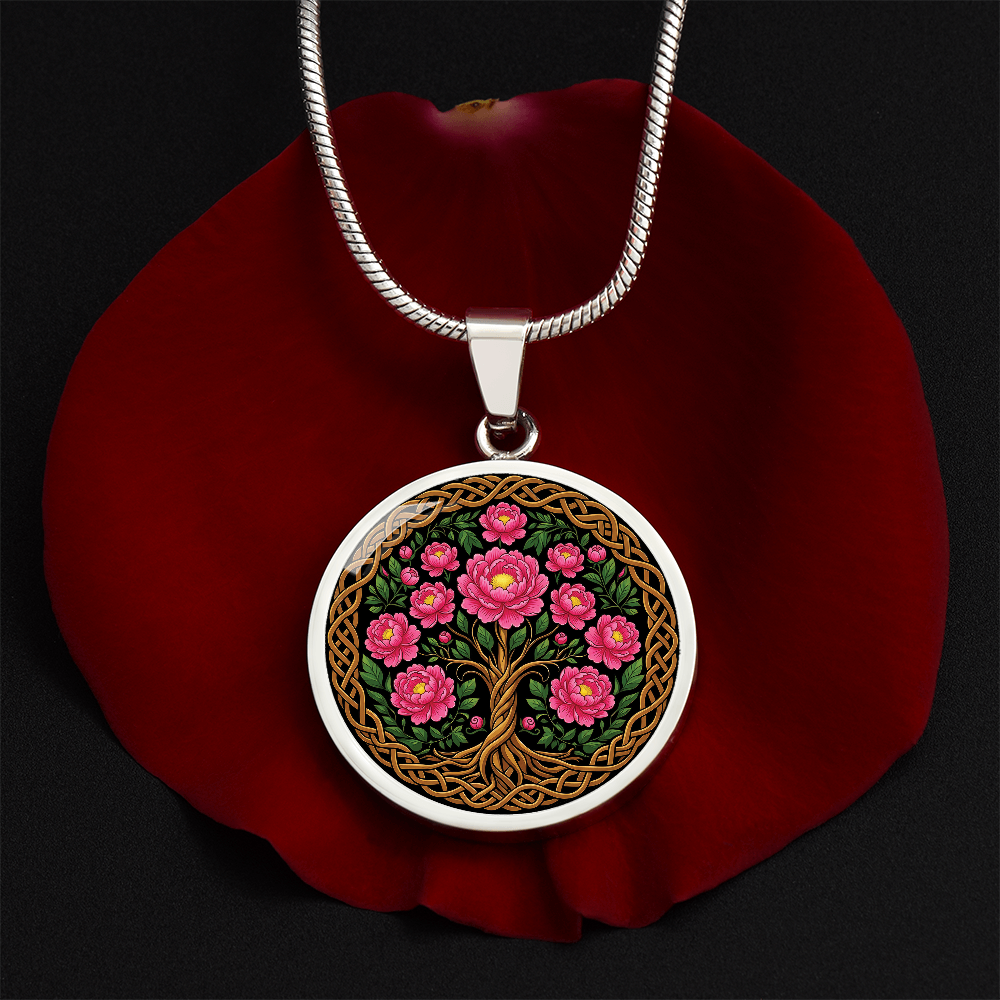Celtic Tree of Life Pendant Necklace - Peony November Birth Flower Jewelry