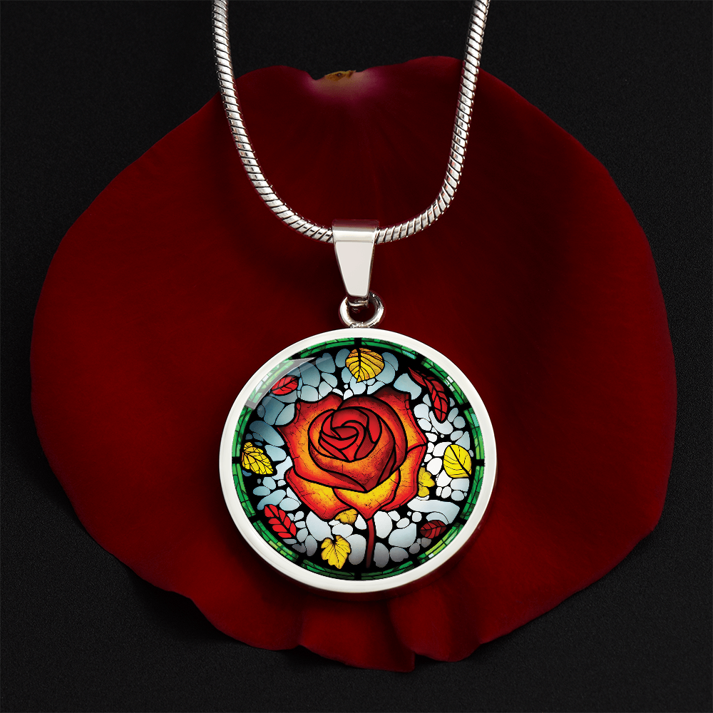 Red Rose Necklace - June Birth Flower Pendant Jewelry