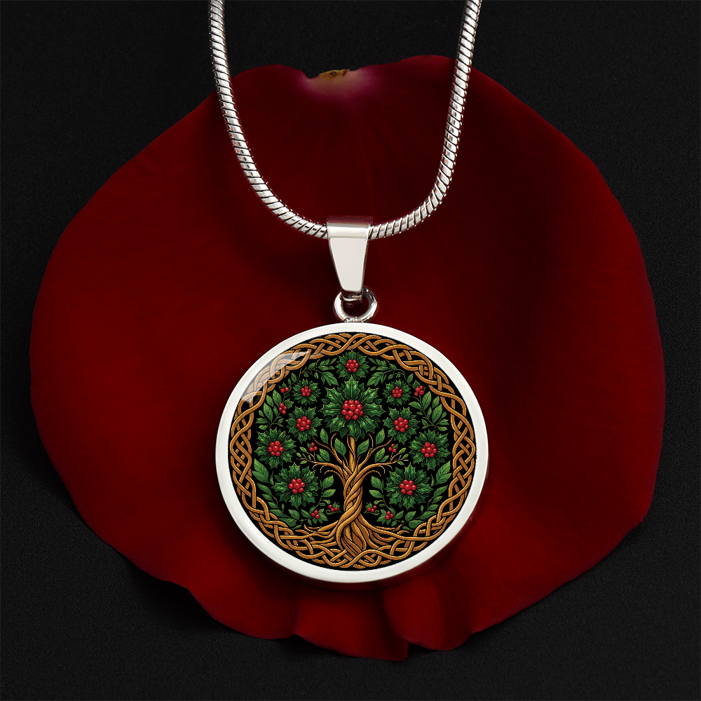 Celtic Tree of Life Pendant Necklace - Holly December Birth Flower Jewelry