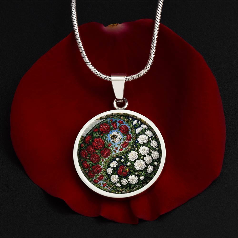 Carnation Yin Yang Necklace - January Birth Month Flower Pendant Jewelry