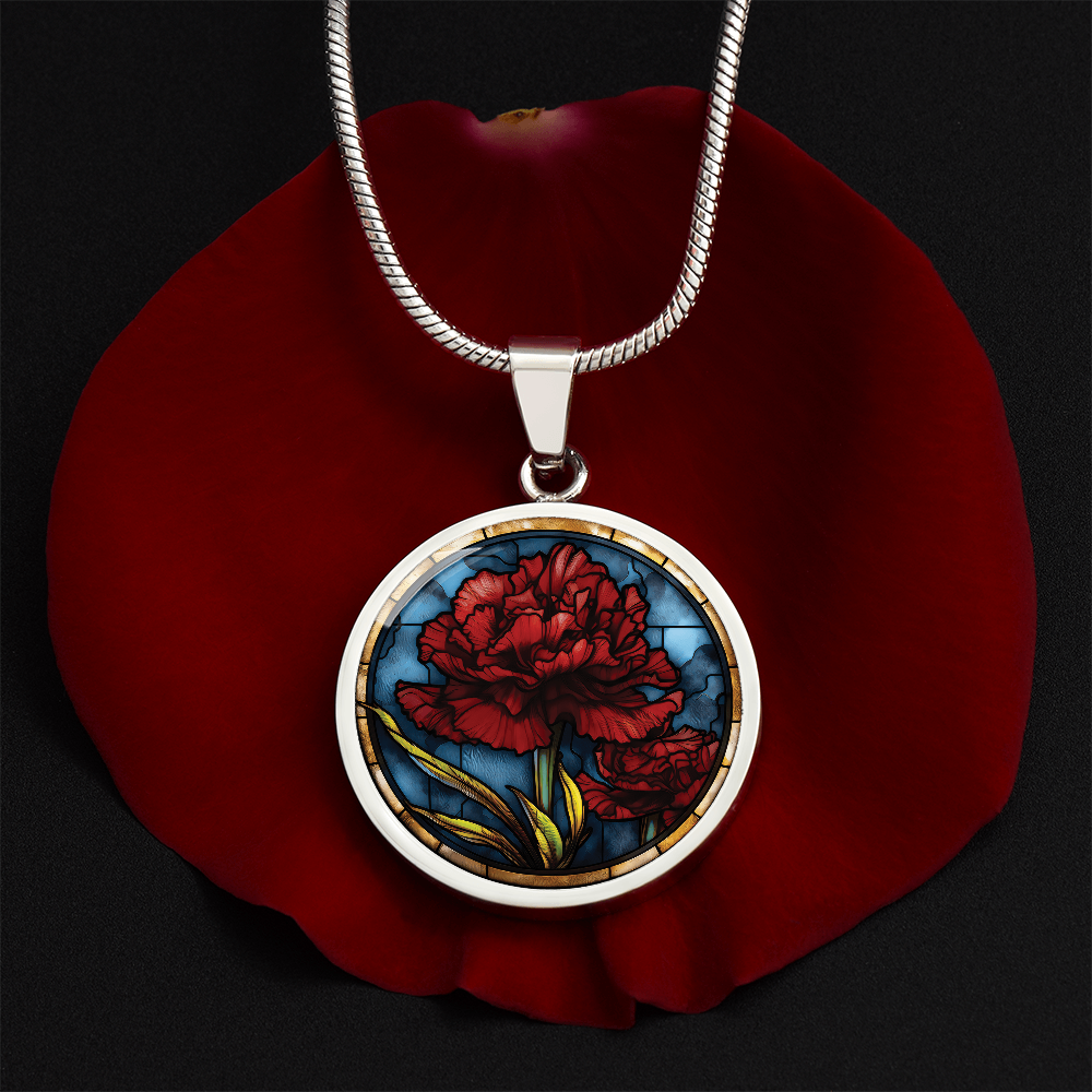 Carnation Necklace - January Birth Flower Pendant Jewelry