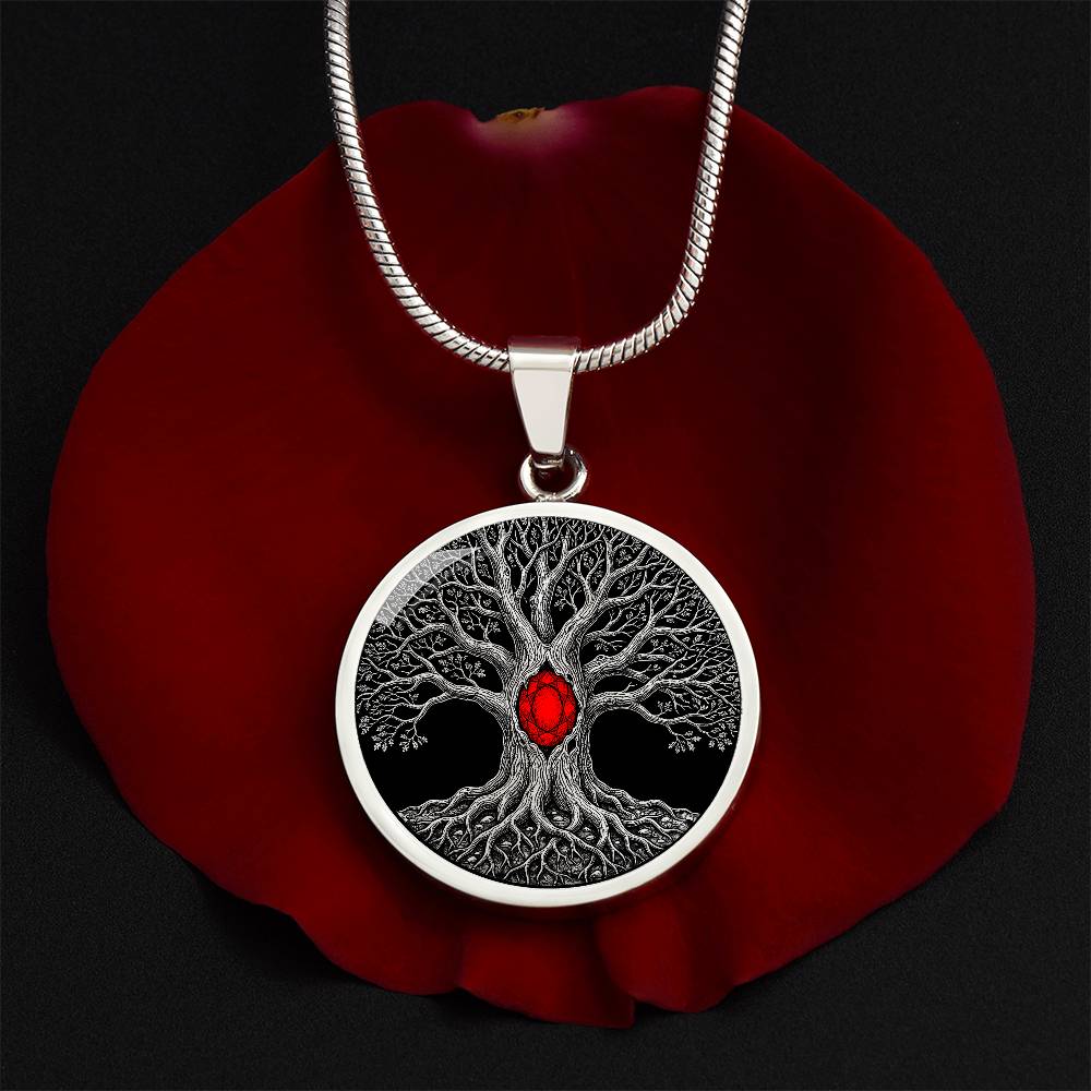 Tree of Life Necklace - Red Birthstone Design
