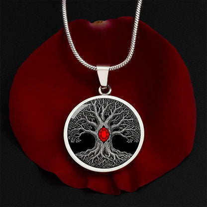 Tree of Life Necklace - Red Birthstone Design