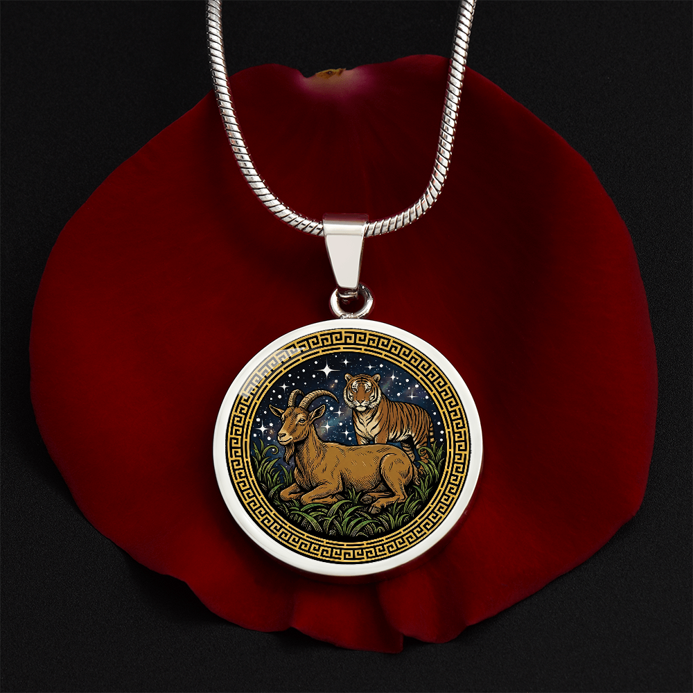 Tiger & Goat Necklace - Couples Chinese Zodiac Animal Pendant Jewelry