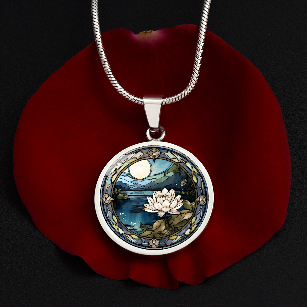 Water Lily Necklace - July Birth Flower Pendant Jewelry