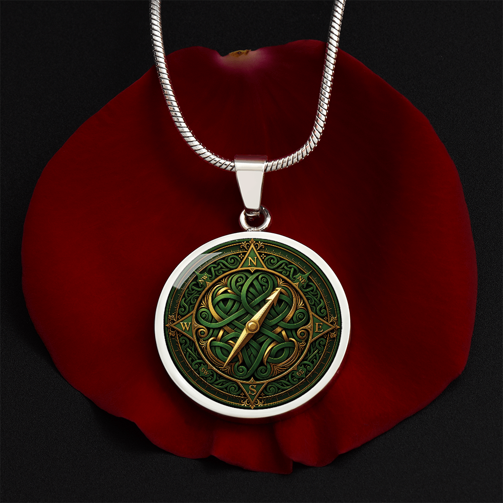 Compass Rose Necklace - Green Celtic Pendant Jewelry