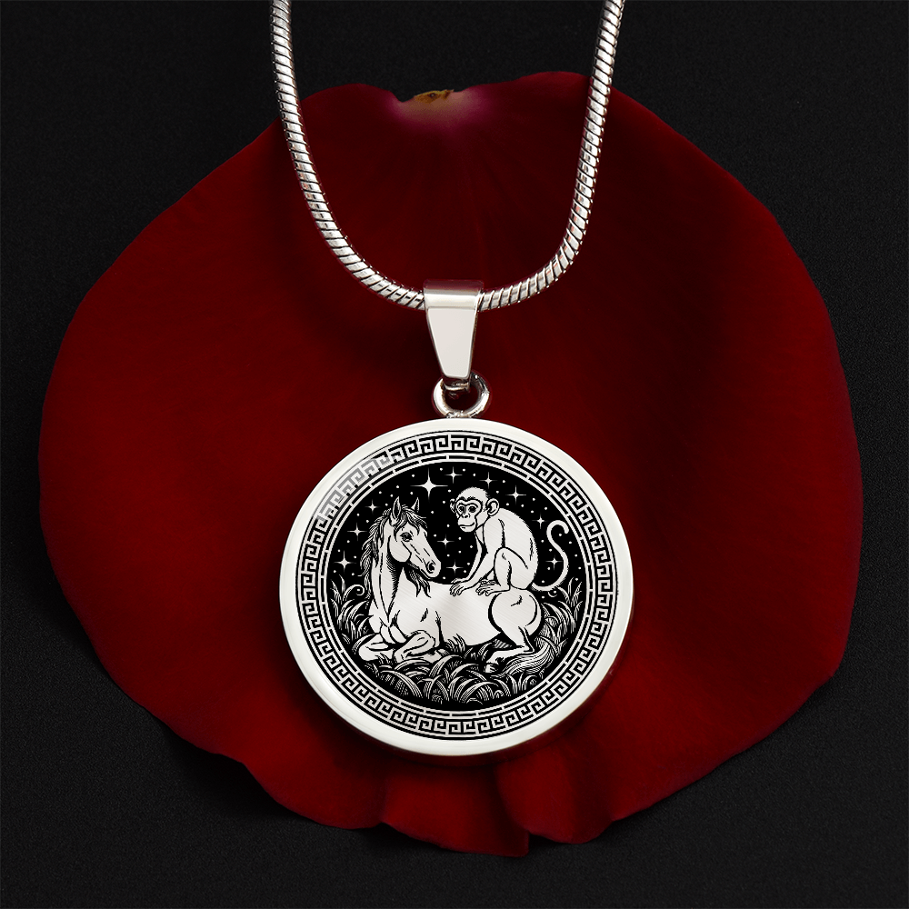 Monkey and Horse Necklace - Couples Chinese Zodiac Animal Pendant Jewelry