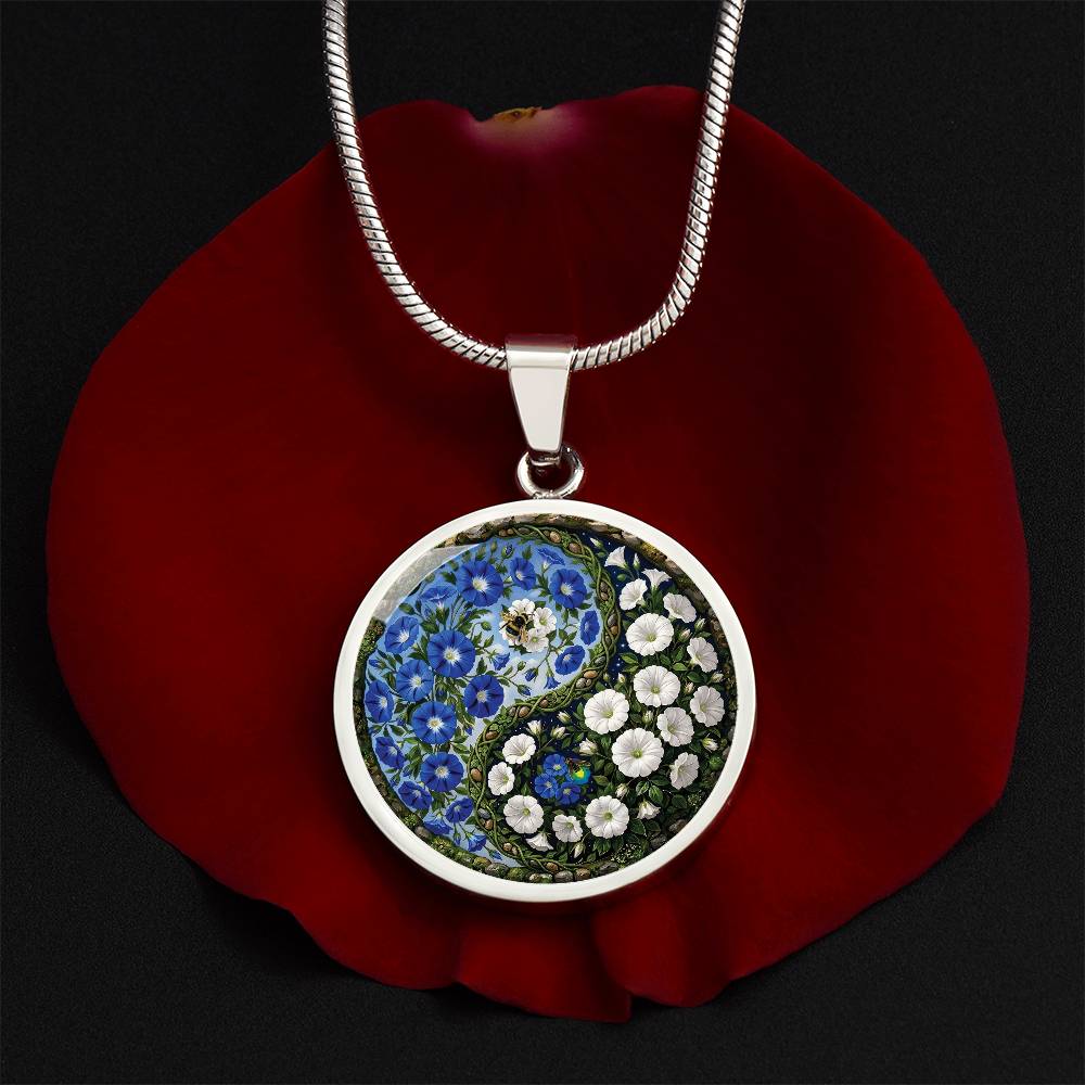 Morning Glory Yin Yang Necklace - September Birth Month Flower Pendant Jewelry