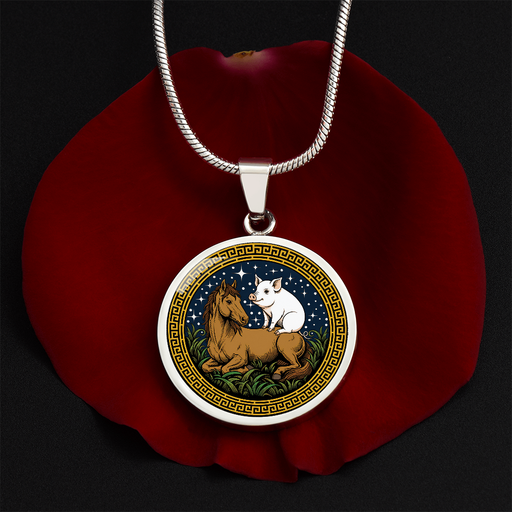 Pig and Horse Necklace - Couples Chinese Zodiac Animal Pendant Jewelry