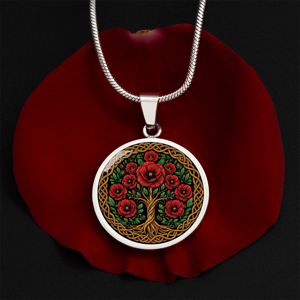 Celtic Tree of Life Pendant Necklace - Poppy August Birth Flower Jewelry