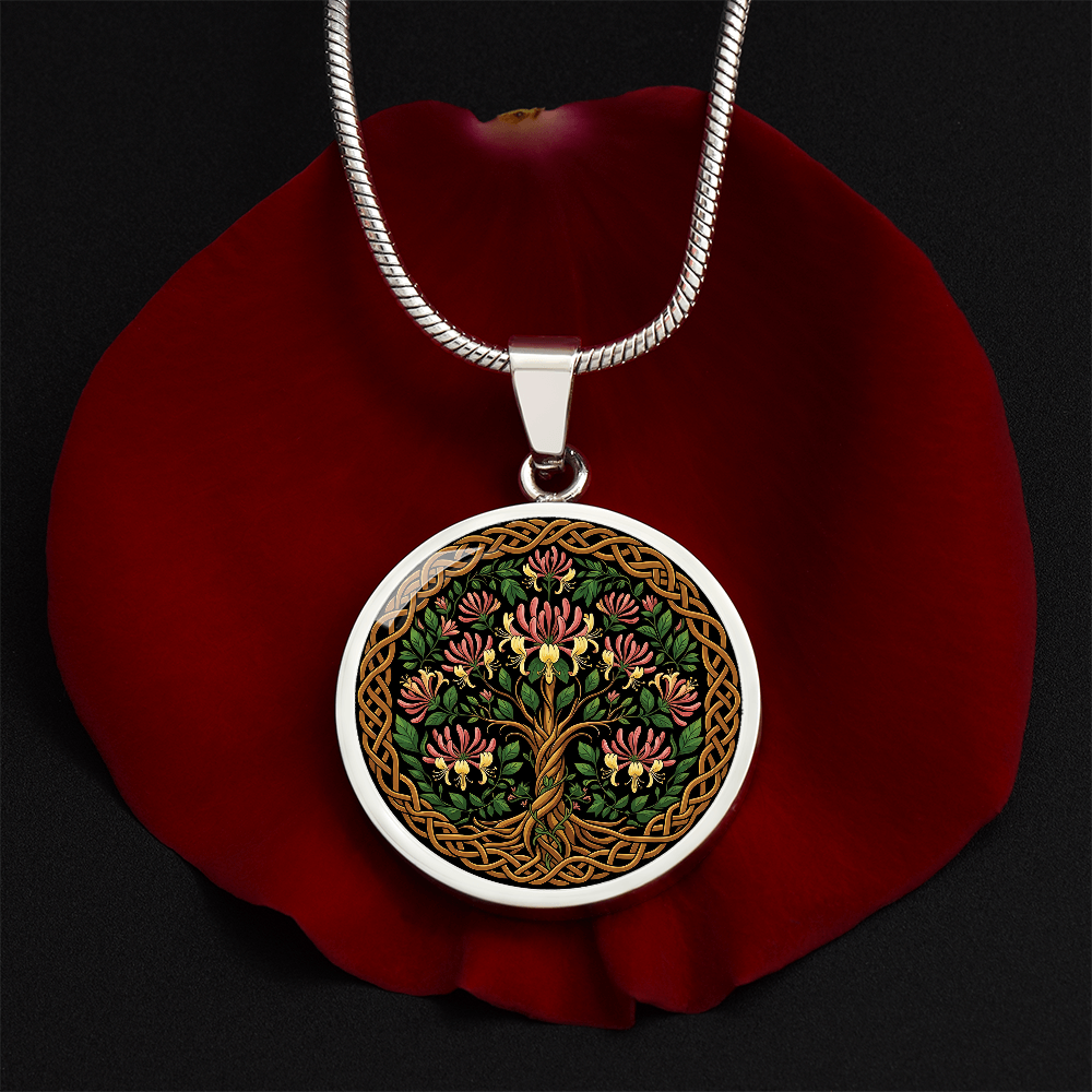 Celtic Tree of Life Pendant Necklace - Honeysuckle June Birth Flower Jewelry