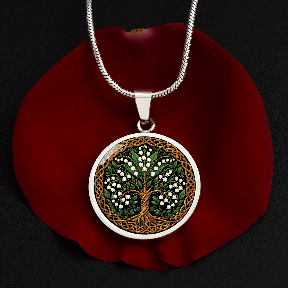 Celtic Tree of Life Pendant Necklace - Lily of the Valley May Birth Flower Jewelry