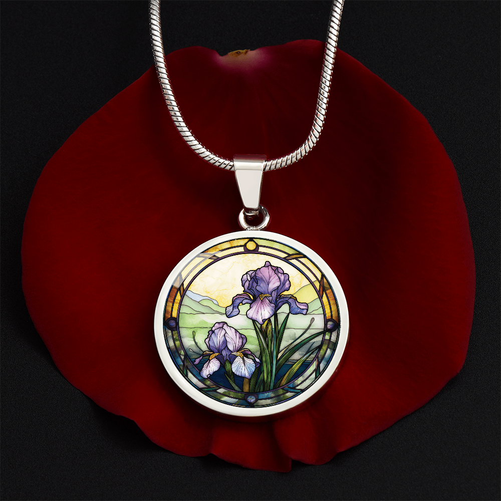 Iris Necklace - February Birth Flower Pendant Jewelry