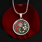 Red and White Morning Glory Yin Yang Necklace - September Birth Month Flower Pendant Jewelry