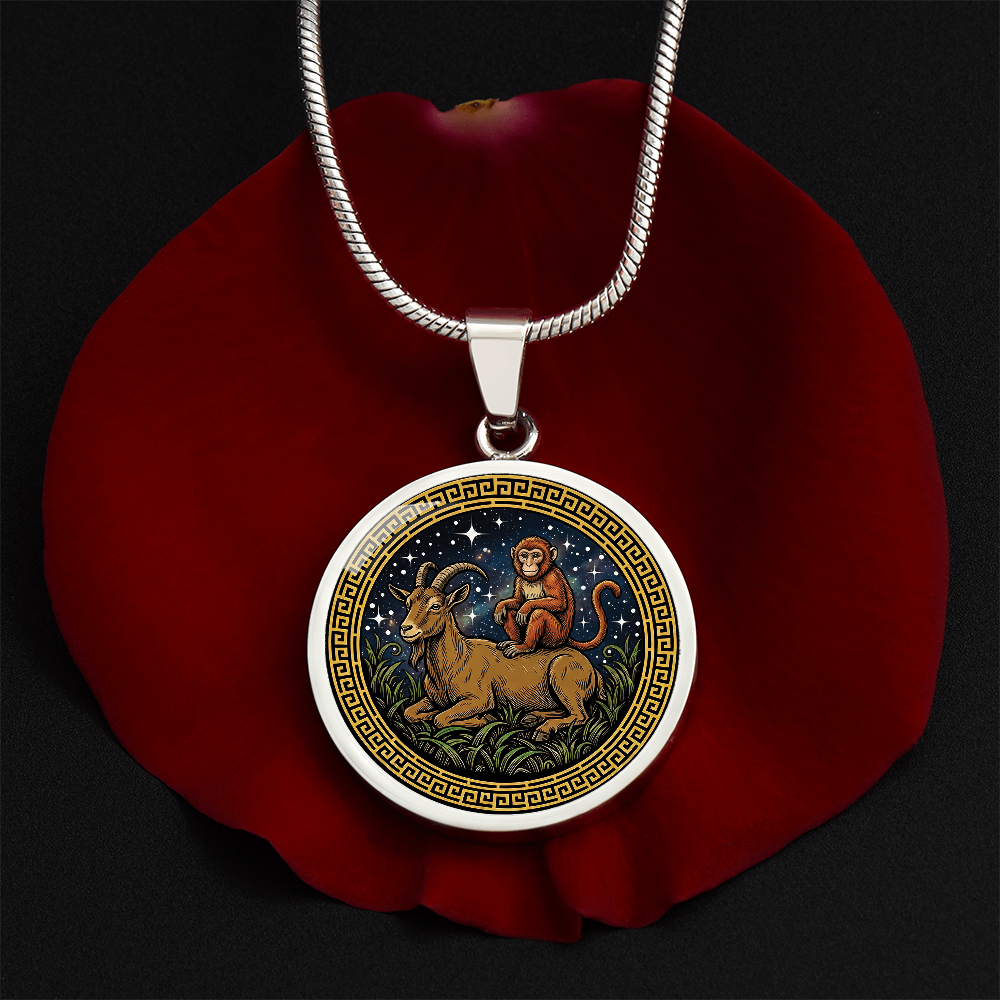Monkey & Goat Necklace - Couples Chinese Zodiac Animal Pendant Jewelry