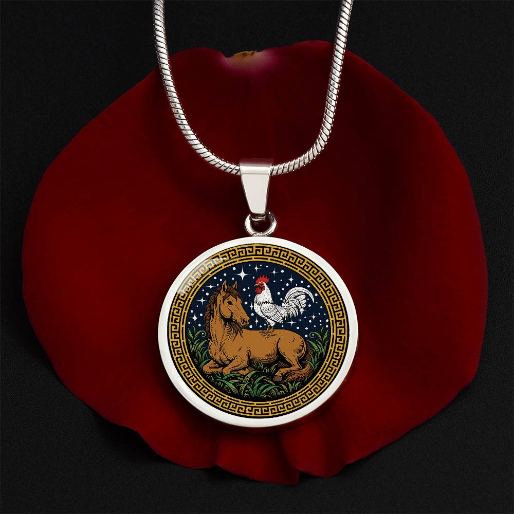 Rooster and Horse Necklace - Couples Chinese Zodiac Animal Pendant Jewelry