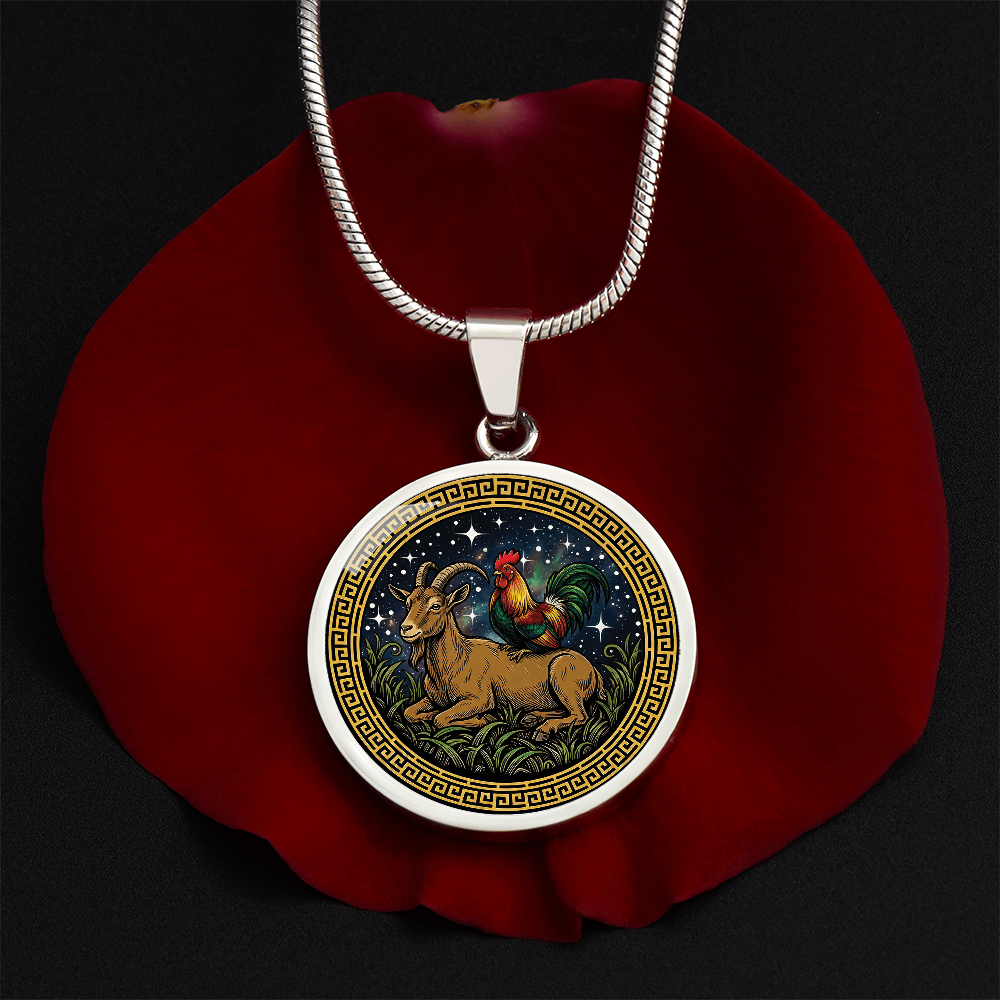 Rooster & Goat Necklace - Couples Chinese Zodiac Animal Pendant Jewelry